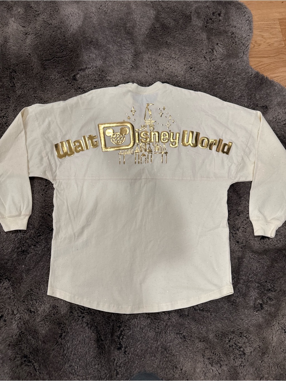 Women’s Disney spirit jersey Gold Walt Disney World Logo Crewneck on Cream